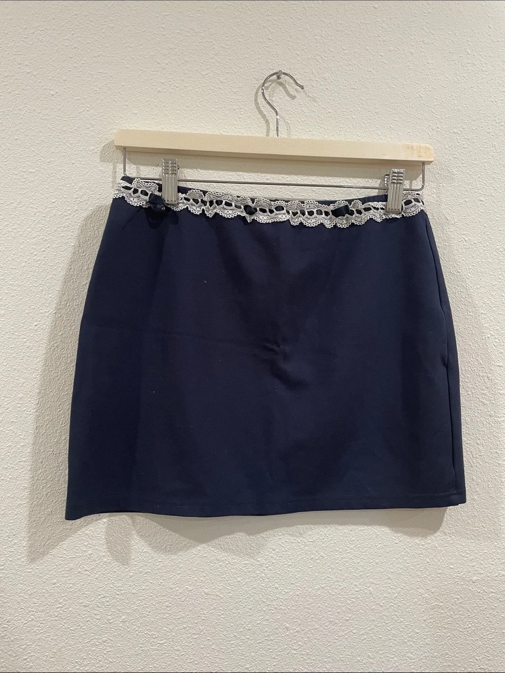Pretty Garbage Lace Trim Cami and Skirt Matching Set Navy Blue Bows Romantic M
